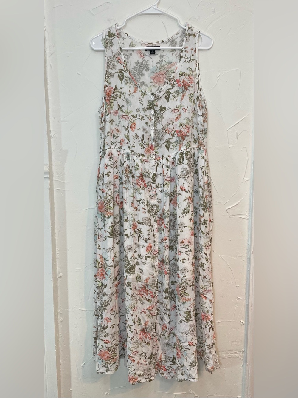 Frye White Maxi Dress w Floral Print - Boho Cottage Cowgirl Prairie - Size Large